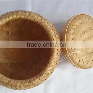 China Style Rouond New Bamboo Weave Casket With Lid S thumbnail-1