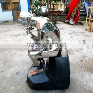 Stainless Steel Mirror Surface The Thinker Statue for Sale thumbnail-1