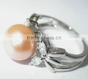 18K Gold Inlaid Pearl Ring Lady Gift Orange Pearl Tahitian Pearl Ring thumbnail-2