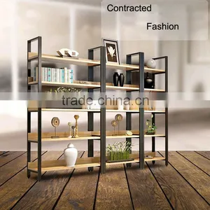 Display Wooden Side Steel Bookshelf,Household Steel - Wood Combination Bookcase thumbnail-1