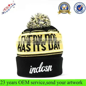 Jacquard Kint Beanie Hat/pom Pom Beanie Hats Wholesale/cuffed Knitted Embroidered Custom Men's Beanie Hat thumbnail-1