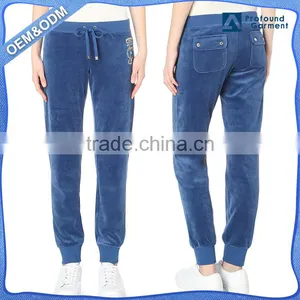 Custom Beaded Design Cotton Wholesale Casual Sport Outdoor Fashion Ladies Velvet Jogger Pants for Women thumbnail-1