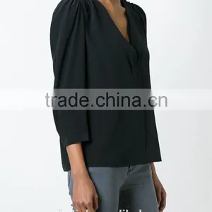 2016 Latest Design Custom Deep V Neck Blouse for Women thumbnail-1