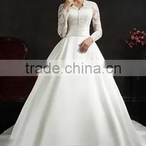 Elegant High Neck Muslim Lace Long Sleeve off White Wedding Dress thumbnail-1
