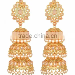 JHUMKA Crystal Gold Tone DANGLER EARRINGS thumbnail-1