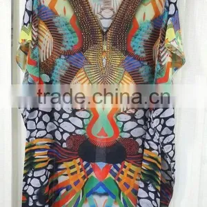 Georgette Crystal Embellished Short Kaftan CAFTAN Tunic Poncho Blouse thumbnail-1