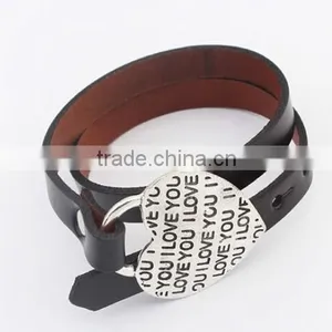 New Design 2015 Leather Wrap Bracelet I Love You Heart Buckle Leather Wrap Bracelet Custom Logo Letter Buckle Leather Bracelet thumbnail-1
