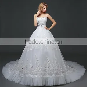 Sexy Bandeau Lace Beaded Cream Crepe Ruffles Weding Dress Pleated Corset Bodice Luxury Bridal Dress thumbnail-3