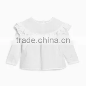 Latest Tops Designs Girls Long Sleeve Plain White Ruffle Blouse Children's Boutique Clothing thumbnail-2