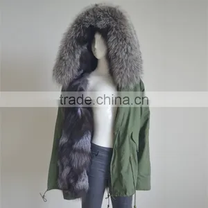 Myfur Genuine Silver Fox Fur Lining Women Customized Fur Parka thumbnail-1
