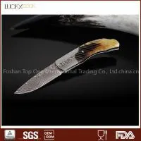 Thorny back cowfish Handle Damascus Pocket Hunting Knife China thumbnail-1