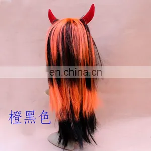 Ombre Black and White Halloween Wig With Devil Horn FGW-0063 thumbnail-2