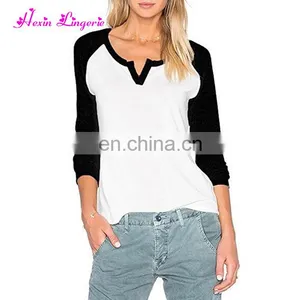 Without Moq Fashion Black Long Sleeves Running Blank Fitted Lady T-shirt thumbnail-3