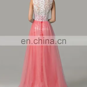 7 Colors Available Grace Karin Floor Length Formal Dress Elegant Sleeveless Watermelon Red Long Lace Prom Dresses 2016 CL6108-4# thumbnail-3