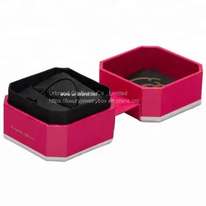 Octagonal Cardboard Ring Jewelry Box Red Texture Paper Gift Box With Custom Gold Foil Logo thumbnail-1