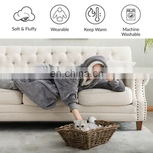 High Quality Convenient Polyester Material Lightweight Wearable Sherpa Blanket With Large Pocket thumbnail-4