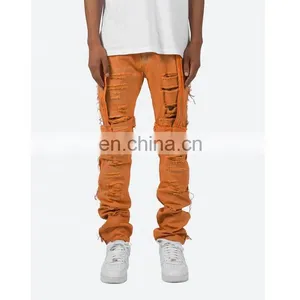 DiZNEW Custom Boot Cut Embroidered American Brand Style Bleach Tie Dyed Jeans Ripped Men thumbnail-1