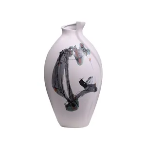 Rotate Sphere Chinese Painting Flower Bird Ceramic Vase Decoration For Home Hallway thumbnail-5