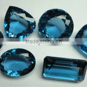 Natural Swiss Blue Topaz Oval Cushion Emerald Heart Shape Cut Gems Calibrated Cabochon thumbnail-1