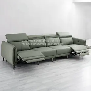 New Straight-Row Three-Seat Leather Sofa Villa Living Room Large-Sized Italian Minimalist Style Functional Sofa Combination thumbnail-1