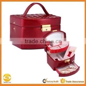 High Quality Jewelry Display Case, Custom Leather Display Case for Jewelry,red Shiny Leather Jewelry Case With Mirror thumbnail-1