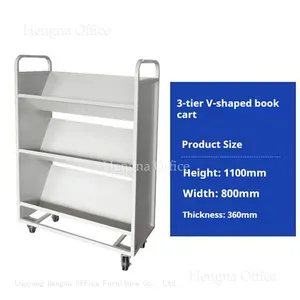 H1100mm Vertical 3 Layer Steel Filing Cart | Compact Mobile Book Shelf Organizer Library Book Trolley With Large Storage thumbnail-4