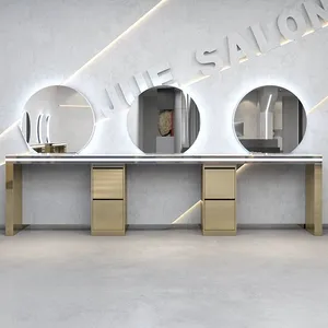 Stainless Steel Hair Salon Mirror Luxury Led Light Wall Mounted Hair Salon Mirrors Station thumbnail-4