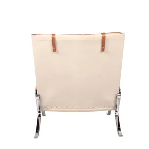 Mid-Century Leather Chaise Lounge Chair, FK87 Grasshopper Chair Replica With Polished Stainless Steel Frame for Living Room Hotel thumbnail-3