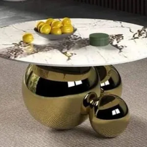 Modern Living Room Marble Coffee Table With Gold Ball Base thumbnail-2