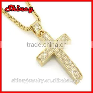 18k Real Gold Plating High Quality With 28inch Franco Chain Bling Sideway Cross Pendant thumbnail-1