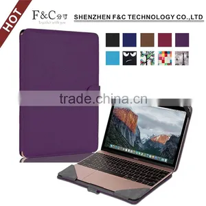 Shenzhen F&C Hand-crafted Premium PU Leather Material Folio Cover for Macbook Air Case 11" 12" 13" 15" Compatible thumbnail-1