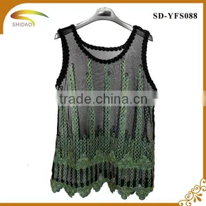 Latest Summer Loose Casual Fashion Crochet Lace Blouse Embroidered Lace Sleeveless Women Tops Blouse thumbnail-2