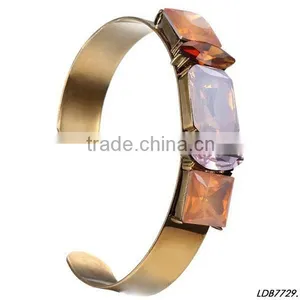 Matte Gold Shinny Crystals Narrow Hand Cuff Bangle Lany Factory Wholesale thumbnail-1