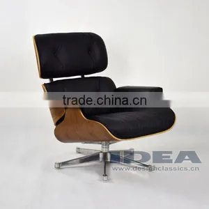 Replica Charles Lounge Chair Walnut Veneer Black Leather thumbnail-1