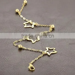 Fashion 18K Gold Plated Stainless Steel Hollow Star Solid Bead Charm Anklets thumbnail-4