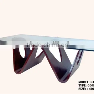 Living Room Furniture Wood Panel Table Tempering Glass Table S133 thumbnail-1