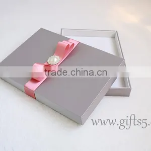 Custom Handmade Wedding Invitation Box With Ribbon thumbnail-1