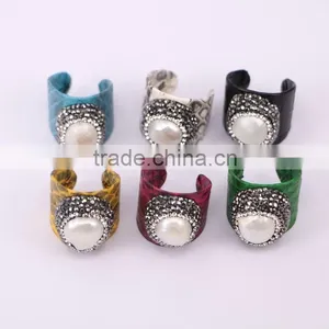 Natural Freshwater Pearl Ring, Snakeskin Rings, Pave Setting Crystal Jewelry Finger Gemstone Fashion Ring thumbnail-1
