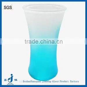 Wide Mouth Cylinder Glass Vase Blue Frosted for Flower thumbnail-1