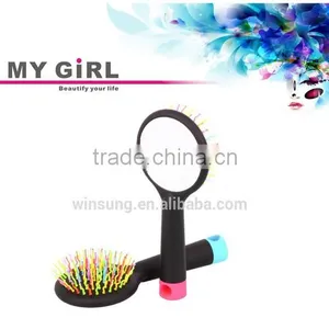 2016 Hot Sale My Girl Arrival High Quality Care Massage Comb Hair Tools Rainbow Hair Brush With Mirror Ionic Hair Brush thumbnail-2