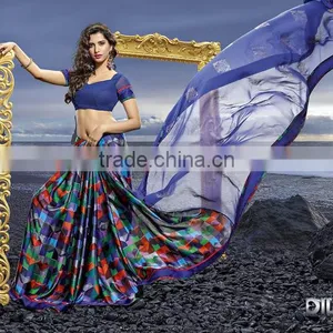 Latest Movie Blue Silk Georgette Saree thumbnail-2