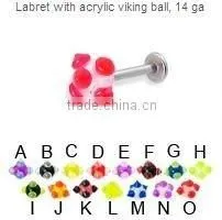 Labret With Acrylic Viking Ball Lip Ring Body Piercing Jewelry thumbnail-1