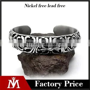 C Shape Antique Silver Vintage Engraved Stainless Steel Bangles thumbnail-1