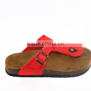 2015 Red Flip-flops Cork Outsole Lady Leather Sandal Shoes thumbnail-3