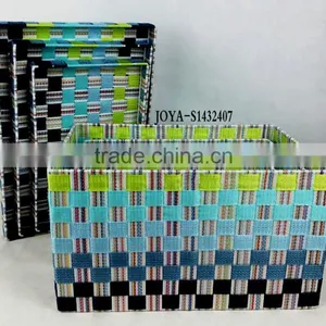 3pcs/set Handmade Colour Nylon Storage Basket With Lid thumbnail-1