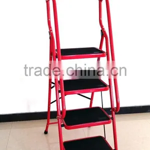Red 4 Step Ladder Folding Ladder Hosehold Step Ladder thumbnail-1