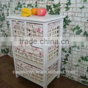 European Minimalist Garden Rattan Storage Cabinets Lockers Small White Wooden Storage Cabinet Wicker Drawers thumbnail-3