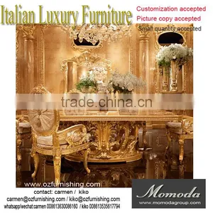Momoda New Arrival Luxury Golden Dining Table With Beige Velvet Chairs, Royal Elegant Dining Room Set thumbnail-1