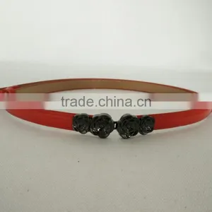Wholesale Adjustable Flower Pattern Buckle Sex Women Lady Thin PU Waist Belt thumbnail-6