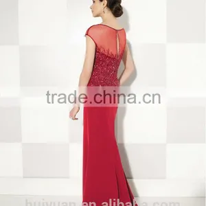 Red Satin Beaded Cap Sleeve Bridal Dress Bridal Gowns thumbnail-2